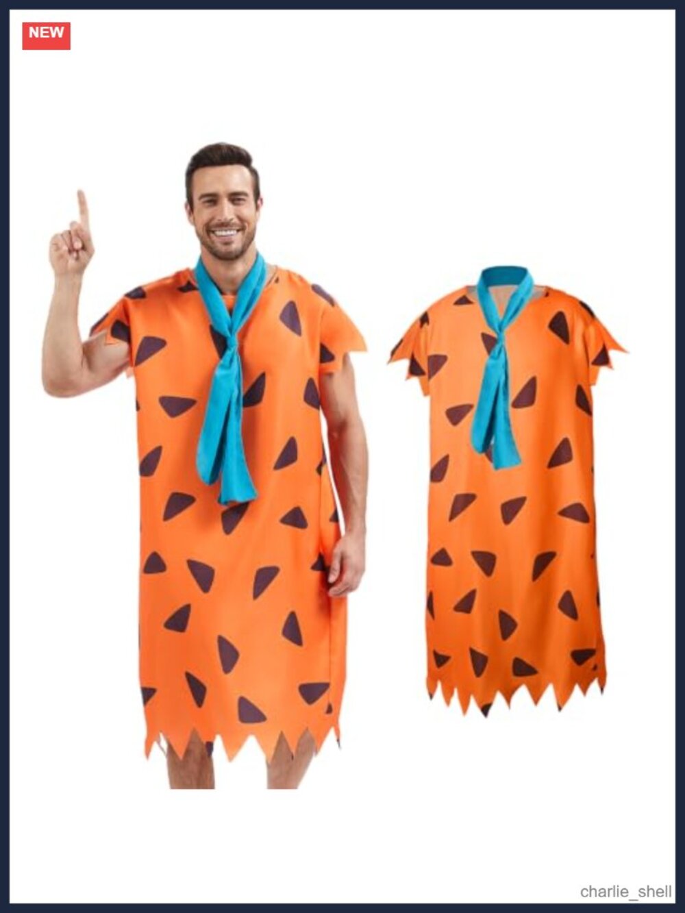 Halloween Men's Caveman Outfit Costume Adult with Blue Scarf Orange